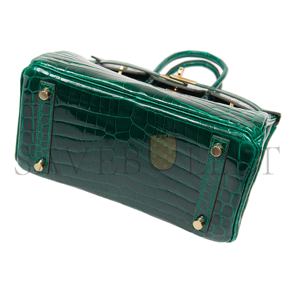 HERMÈS MASTER BIRKIN 25 CROCODILE LEATHER SHINY EMERALD GOLD BUCKLE H041354CK3U (25*20*13cm)